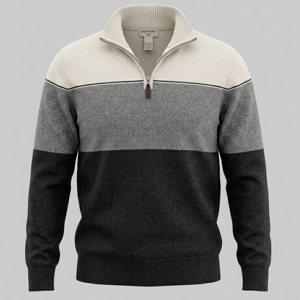 Dockers Mens Medium Multi Colorblock Quarter Zip Sweater Mock Neck Knit Pullover